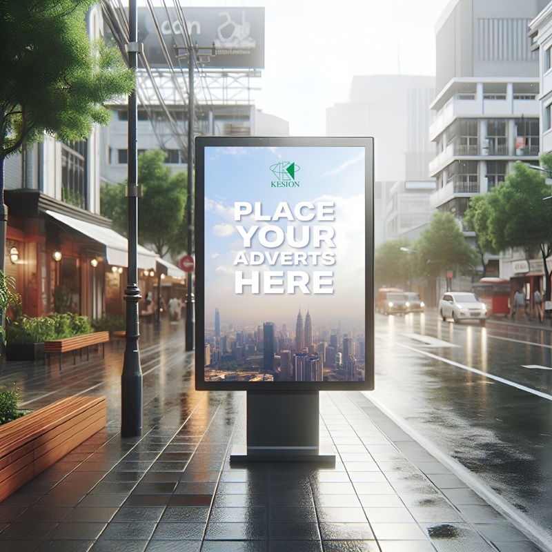 3D rendering of a street-level digital advertising screen mockup by Kesion Malaysia.